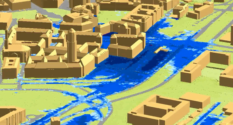 Digitales Geländemodell mit Senken und Fließwegen