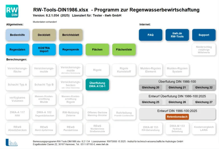 RW-Tools DIN1986 Startbildschirm